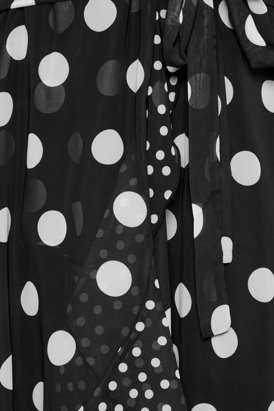 YOURS LONDON Curve Plus Size Black Polka Dot Print Double Ruffle Wrap Dress | Yours Clothing  5