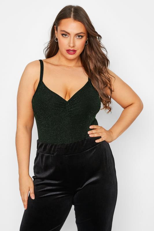 Plus Size  LIMITED COLLECTION Curve Green Glitter Ruched Bodysuit