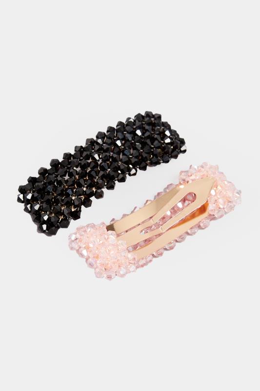 2 PACK Black & Pink Cluster Crystal Hair Clips | Yours Clothing 4