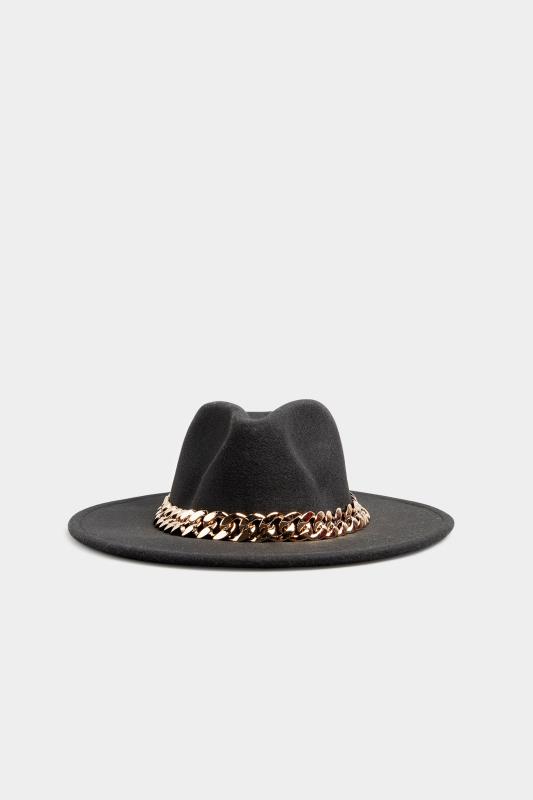Plus Size Black Fedora Chain Hat | Yours Clothing 2