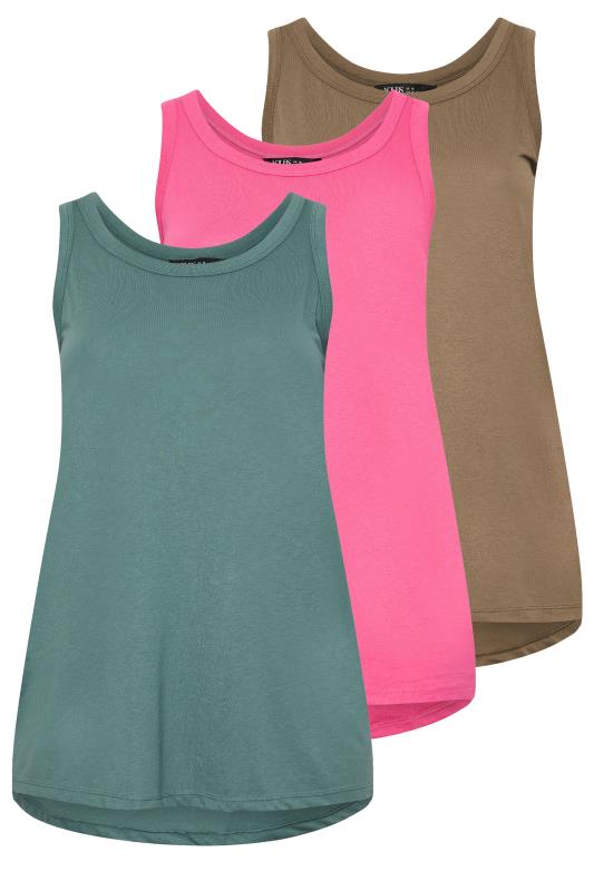 YOURS Plus Size 3 PACK Pink & Blue Vest Tops | Yours Clothing 6