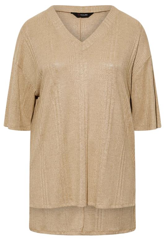 Plus Size Beige Brown Textured V-Neck Top | Yours Clothing 5