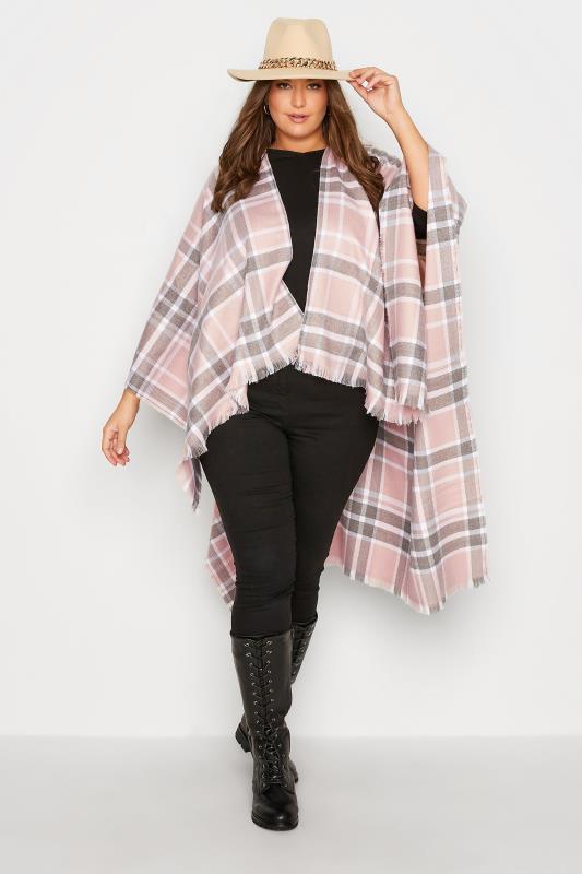 Plus Size  Curve Pink Check Print Knitted Wrap Shawl