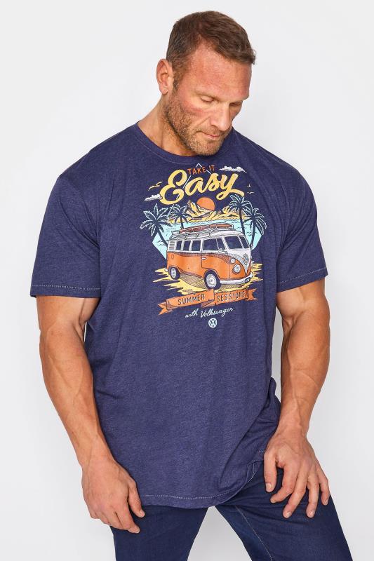 Plus Size  D555 Big & Tall Navy Blue Official VW Camper Van 'Take It Easy' Printed T-Shirt