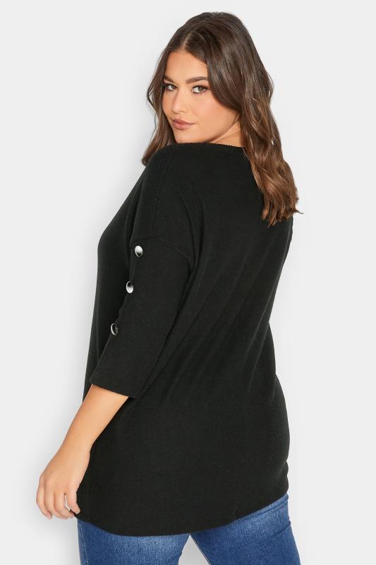 YOURS Plus Size Black Soft Touch Button Detail Top | Yours Clothing 1