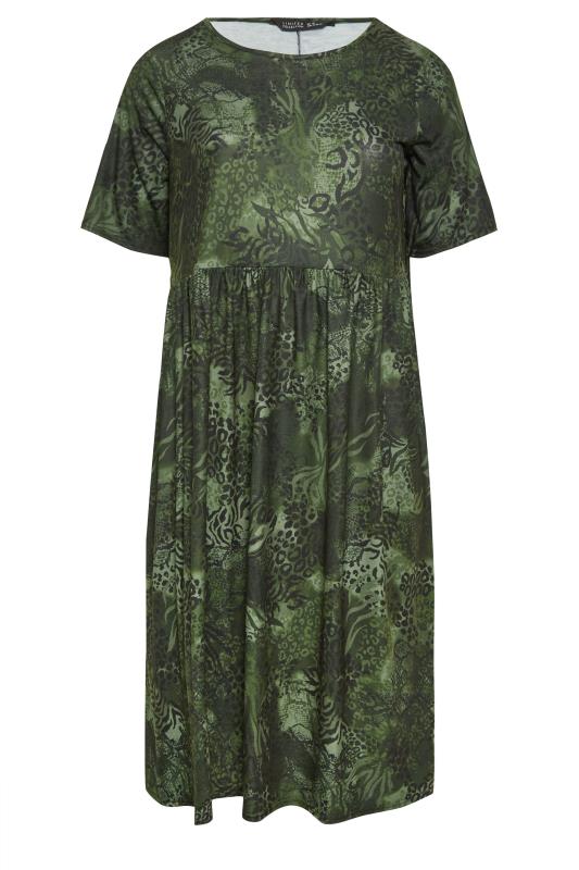 LIMITED COLLECTION Curve Plus Size Green Animal Print Smock Midaxi Dress | Yours Clothing  7