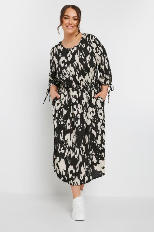 Yours Plus Size Black & White Leopard Print Midaxi Dress | Yours Clothing  2