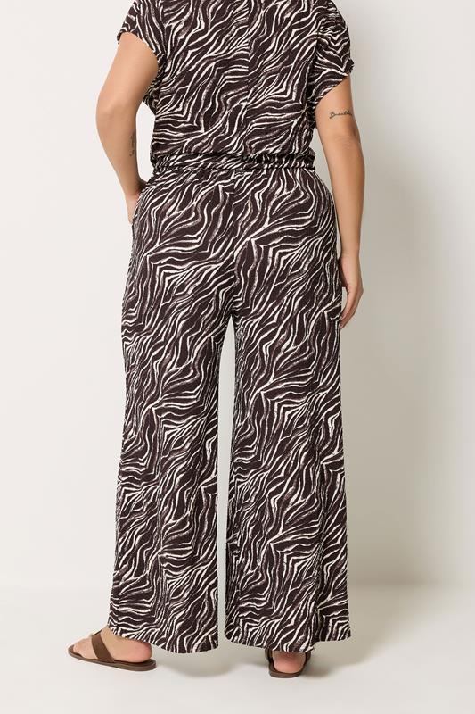 YOURS Plus Size Brown Zebra Crinkle Wide Leg Trousers | Yours Clothing 2