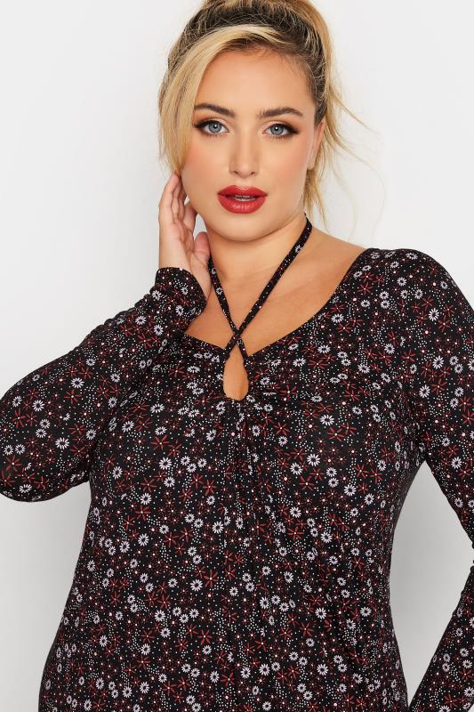 LIMITED COLLECTION Plus Size Black Ditsy Print Keyhole Tie Neck Midaxi Dress | Yours Clothing 4