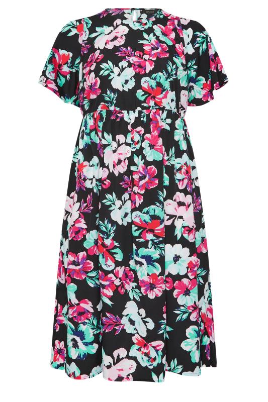 YOURS Plus Size Black Floral Print Midi Tea Dress | Yours Clothing 7