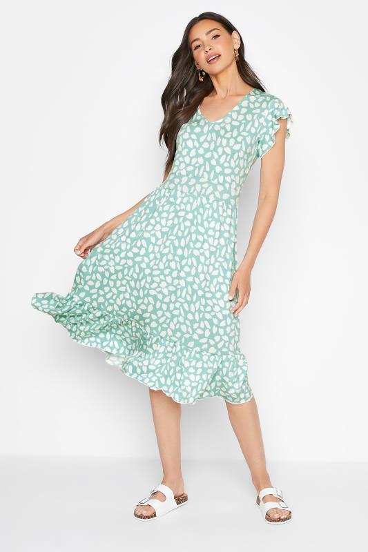 LTS Tall Green Heart Print Midi Dress 1