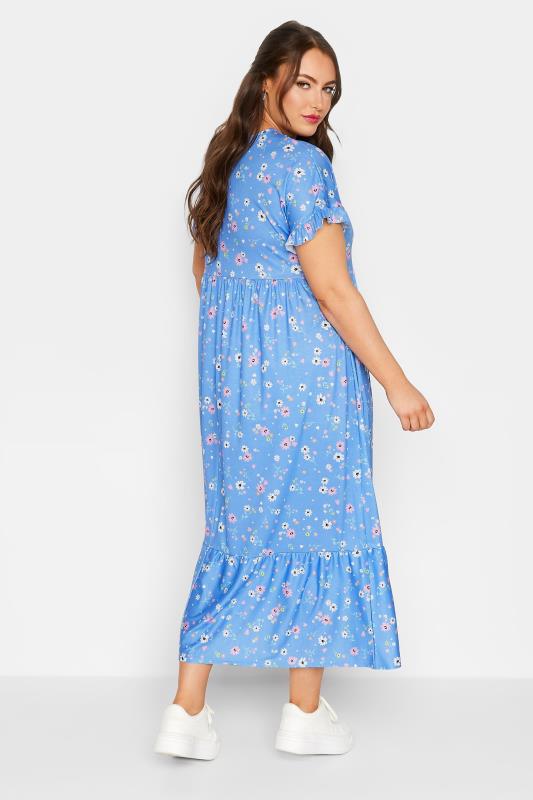 LIMITED COLLECTION Plus Size Blue Ditsy Print Frill Sleeve Maxi Dress | Yours Clothing 3