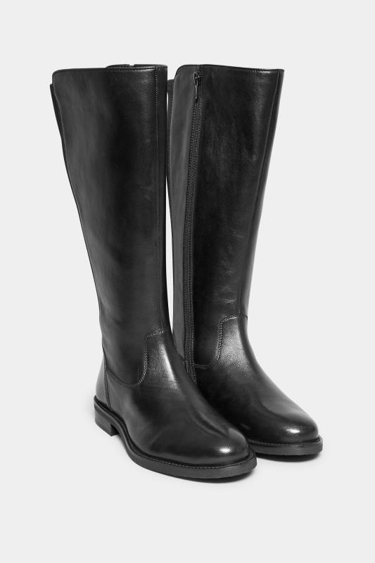 Black Elasticated Knee High Leather Boots In Wide E Fit & Extra Wide EEE Fit | Yours Clothing 2