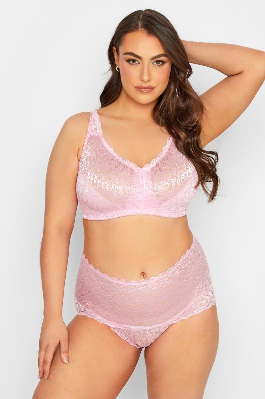 YOURS Curve Light Pink Hi Shine Lace Deep Waistband Full Briefs | Yours Clothing 2