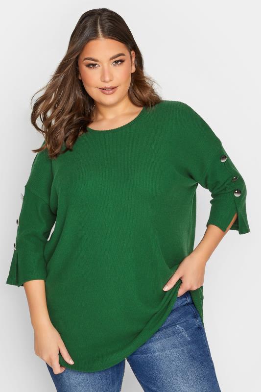 YOURS Plus Size Green Soft Touch Button Detail Top | Yours Clothing 1