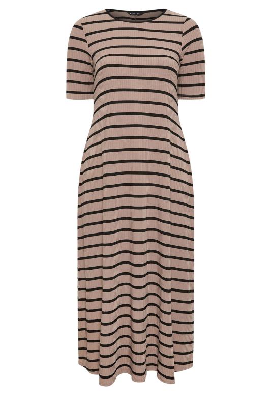 YOURS Plus Size Mocha Brown Striped Swing Maxi Dress | Yours Clothing 5