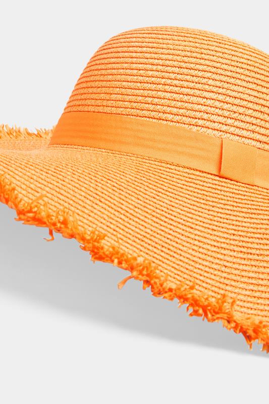 Orange Frayed Edge Straw Hat | Yours Clothing  4