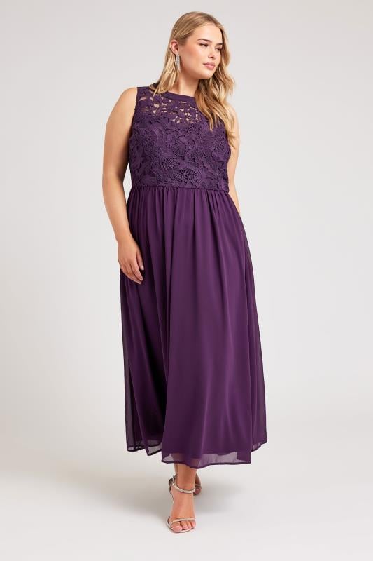 YOURS LONDON Plus Size Purple Lace Bodice Maxi Dress | Yours Clothing  2