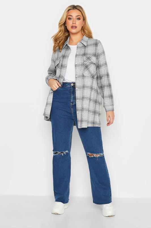 Plus Size Grey Check Print Shacket | Yours Clothing 2
