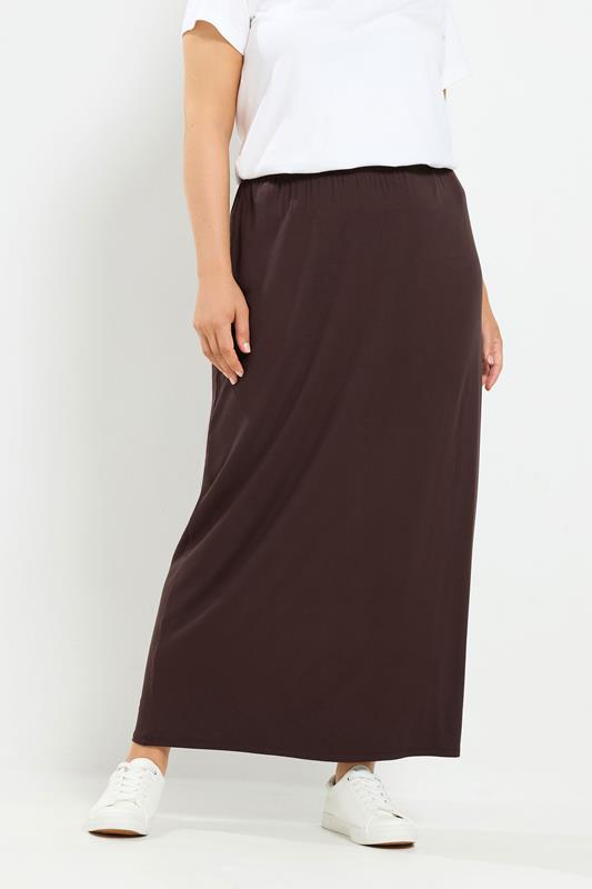 YOURS Plus Size Chocolate Brown Maxi Tube Skirt | Yours Clothing 1
