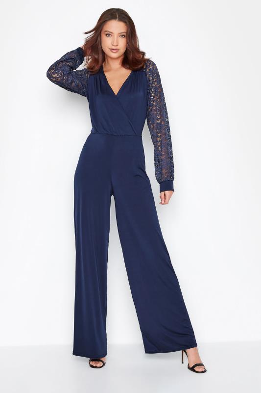 Tall  LTS Tall Navy Blue Lace Back Stretch Jumpsuit