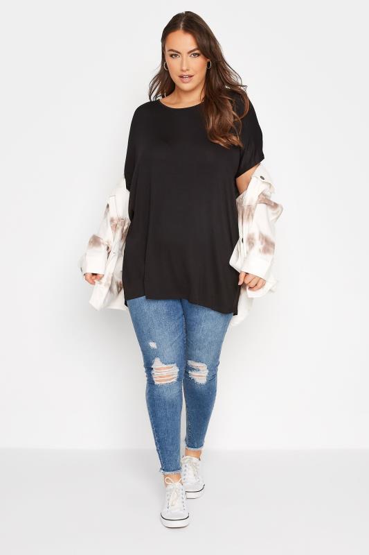Plus Size Black Grown On Sleeve T-Shirt | Yours Clothing 2