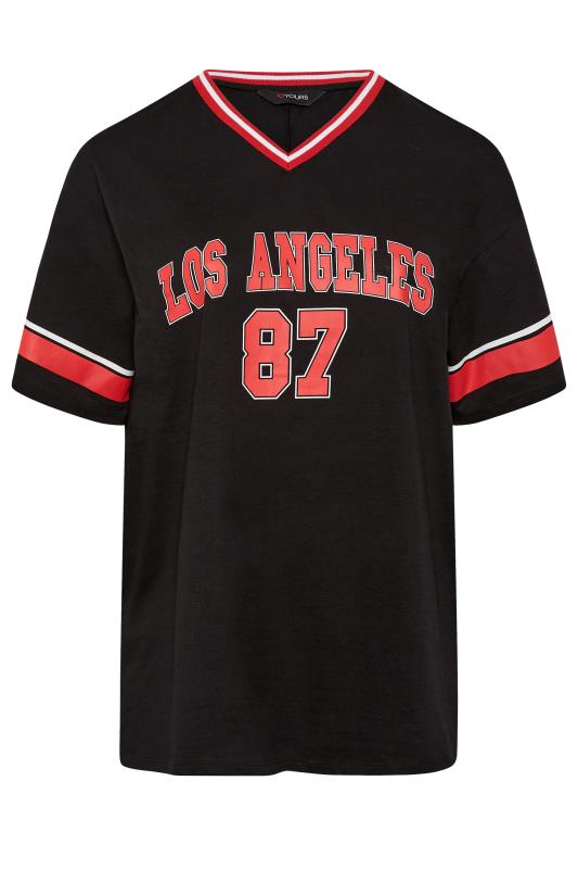 YOURS Plus Size Black & Red 'Los Angeles' Varsity T-Shirt | Yours Clothing 6