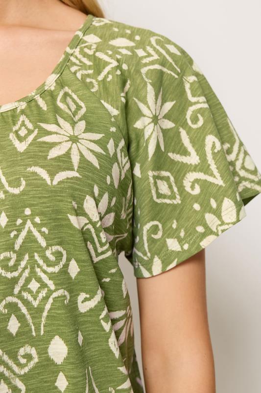 M&Co Green Aztec Print Cotton Scoop Neck Top | M&Co 4