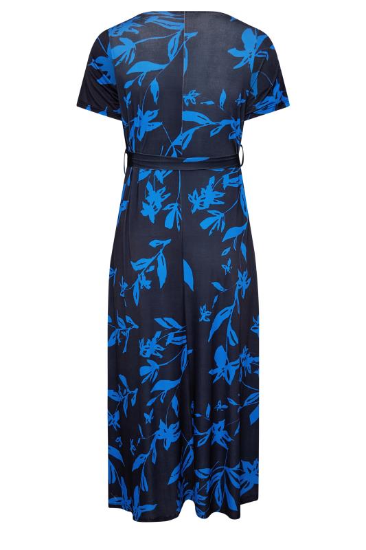 YOURS Curve Plus Size Cobalt Blue Leaf Print Maxi Wrap Dress | Yours Clothing  7