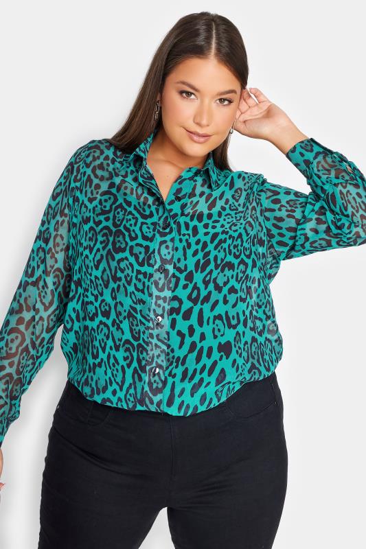YOURS LONDON Plus Size Green Leopard Print Boyfriend Shirt | Yours Clothing 2