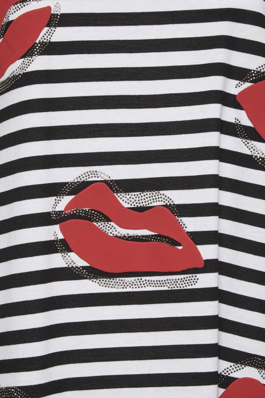 YOURS Plus Size Black Stripe Lips Printed T-Shirt | Yours Clothing 5