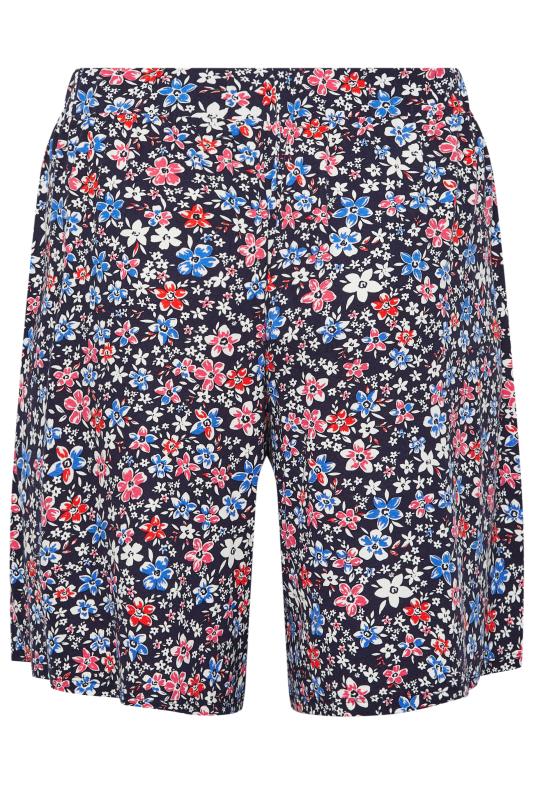 YOURS Plus Size Navy Blue Floral Print Pull On Shorts | Yours Clothing 5