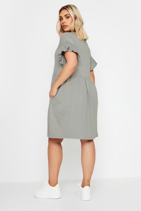 YOURS Plus Size Grey Acid Wash Frill Sleeve Mini Dress | Yours Clothing 3