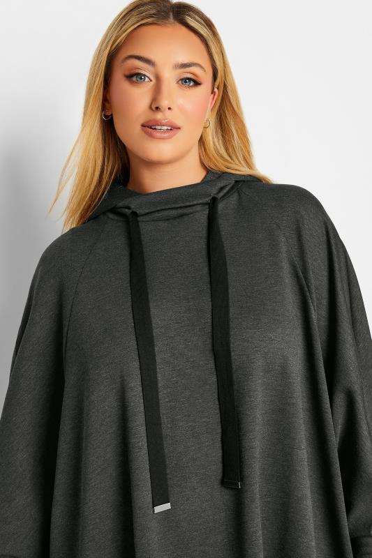 YOURS LUXURY Plus Size Charcoal Grey Tie Detail Oversized Hoodie | Yours Clothing 2
