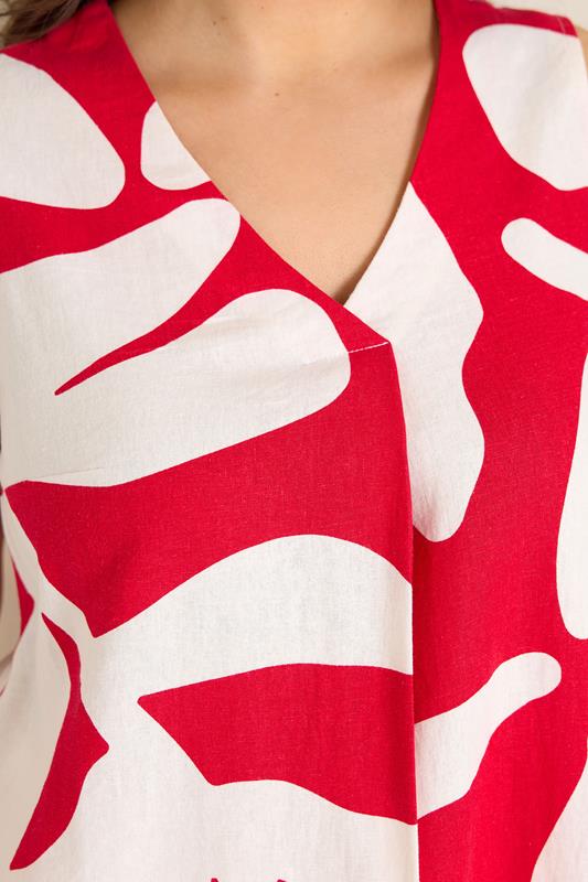 EVANS Plus Size Red Abstract Premium Linen Vest Top | Evans 5