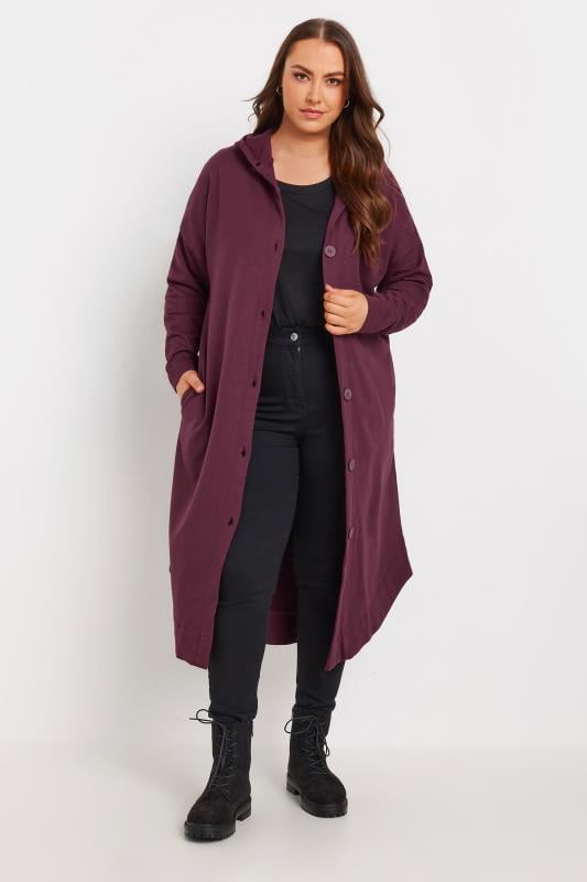 YOURS Plus Size Burgundy Red Hooded Maxi Jacket | Yours Clothing 4