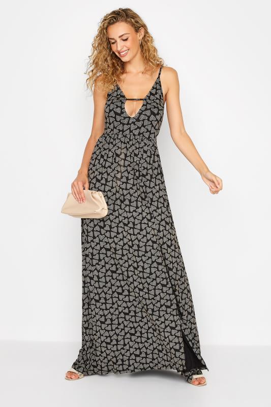 LTS Tall Women's Black Heart Print Plunge Strappy Maxi Dress | Yours Clothing 2