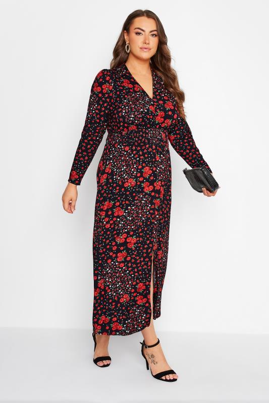 YOURS LONDON Plus Size Curve Red & Black Floral Maxi Dress | Yours Clothing 2