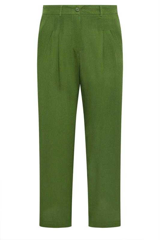 YOURS LONDON Plus Size Green Pleat Front Wide Leg Trousers | Yours Clothing 5