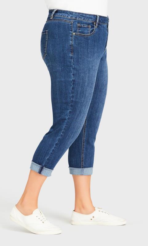Evans Blue Mid Wash Stretch Cropped Girlfriend Jeans 4