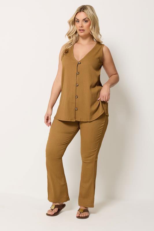 YOURS Plus Size Natural Brown Textured Waistcoat | Yours Clothing 1