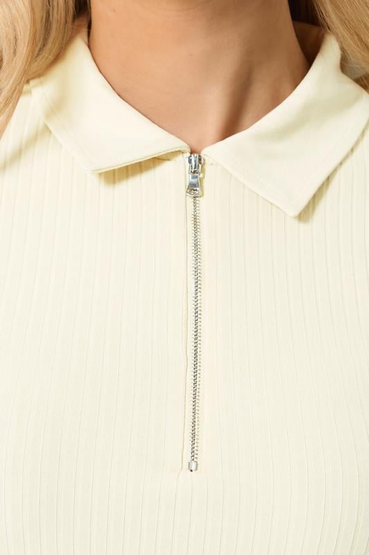 LTS Tall Women's Yellow Half Zip Ribbed Cotton Collared Top | Long Tall Sally 5