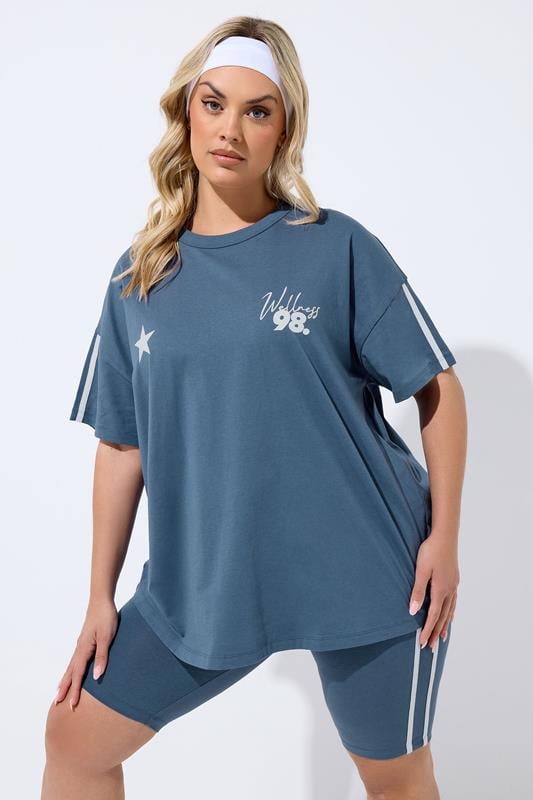 YOURS ACTIVE Plus Size Blue 'Wellness Studio' T-Shirt | Yours Clothing 1