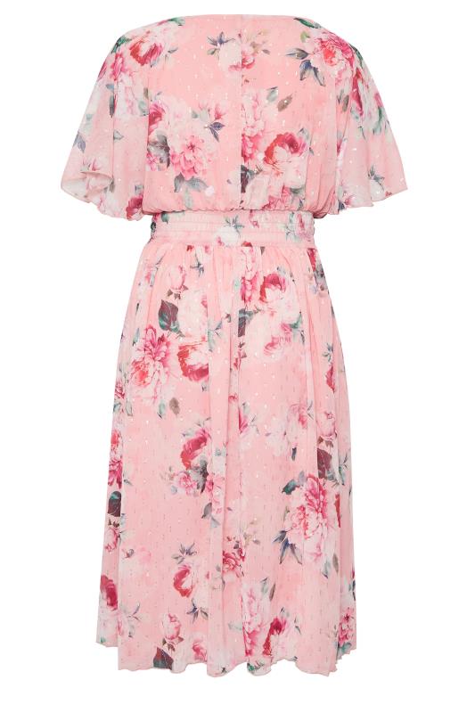 YOURS LONDON Plus Size Curve Pink Angel Sleeve Floral Shirred Dress | Yours Clothing  7