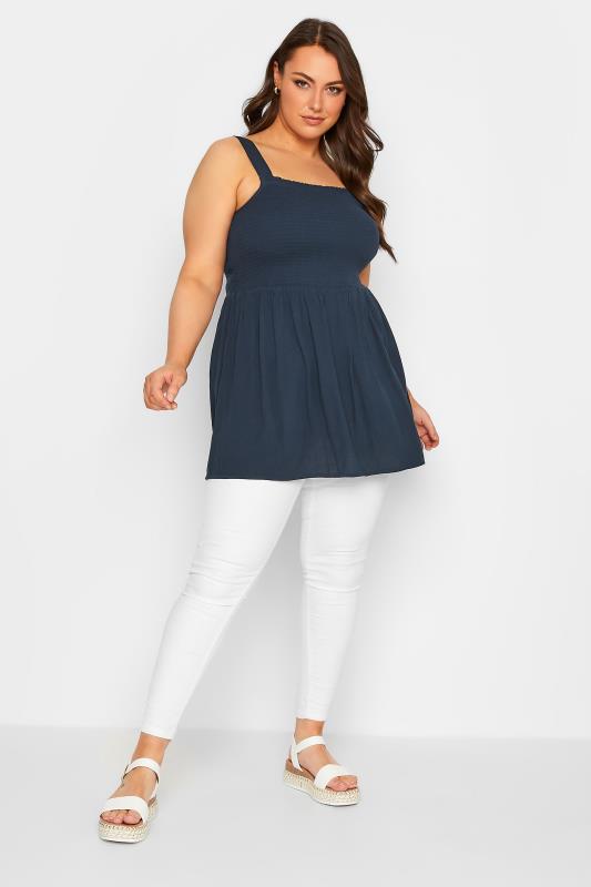 YOURS Plus Size Navy Blue Crinkle Vest Top | Yours Clothing 2