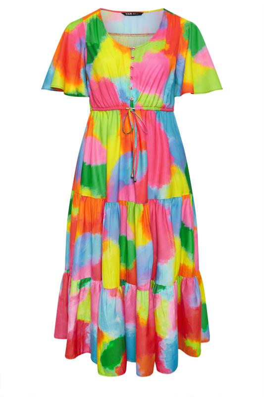 YOURS Plus Size Pink & Rainbow Blur Print Maxi Dress | Yours Clothing 5