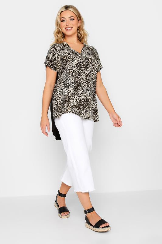 YOURS Curve Plus Size Light Brown Leopard Print Blouse | Yours Clothing  2