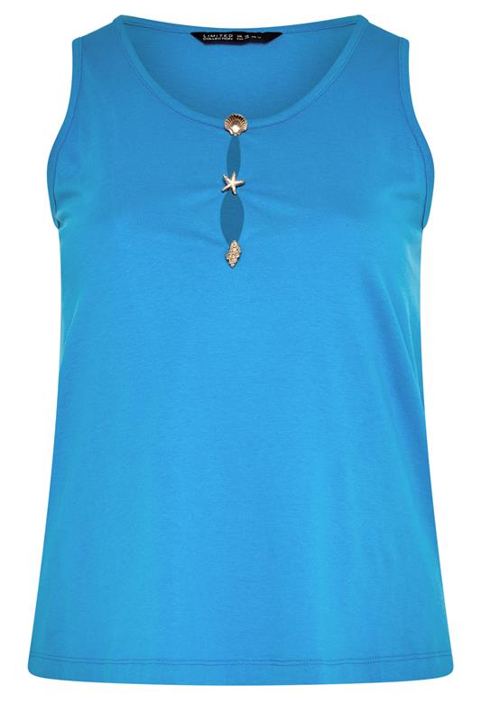 LIMITED COLLECTION Plus Size Blue Shell Button Vest Top | Yours Clothing 5