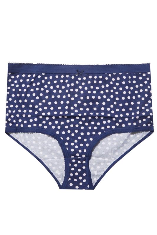 Plus Size 5 PACK Navy Blue Spot Print High Waisted Briefs | Yours Clothing  3