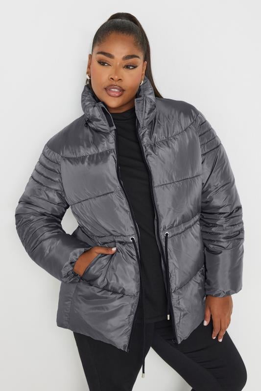 YOURS Plus Size Charcoal Grey Padded Drawstring Coat | Yours Clothing 2